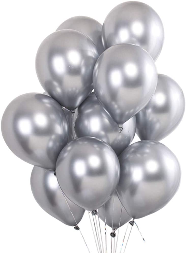 10pcs of 25cm Silver Chrome Latex Standard Helium Balloon Party Wedding Birthday