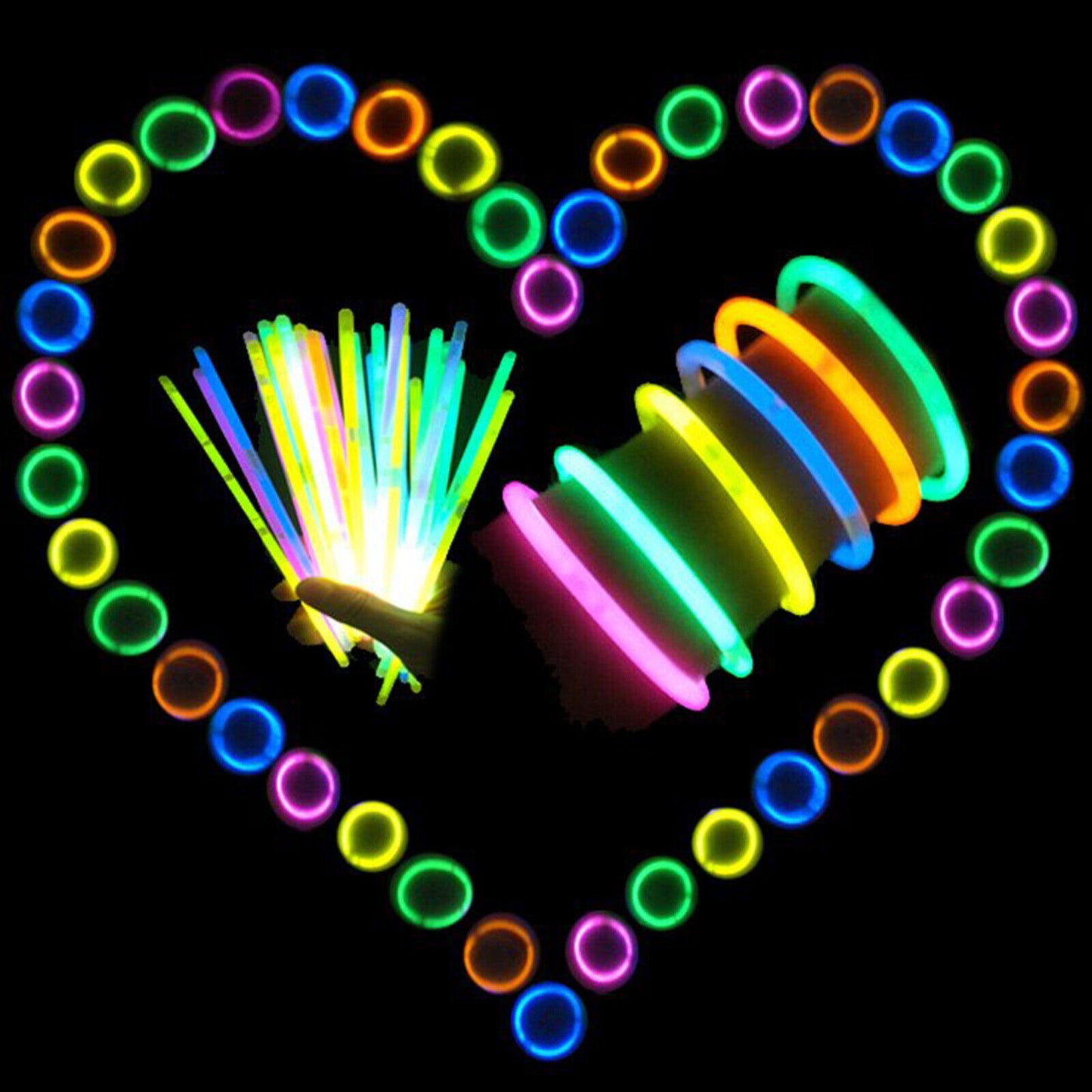 100pcs Mixed Color Glow In the Dark Sticks Bracelets Party Glowsticks