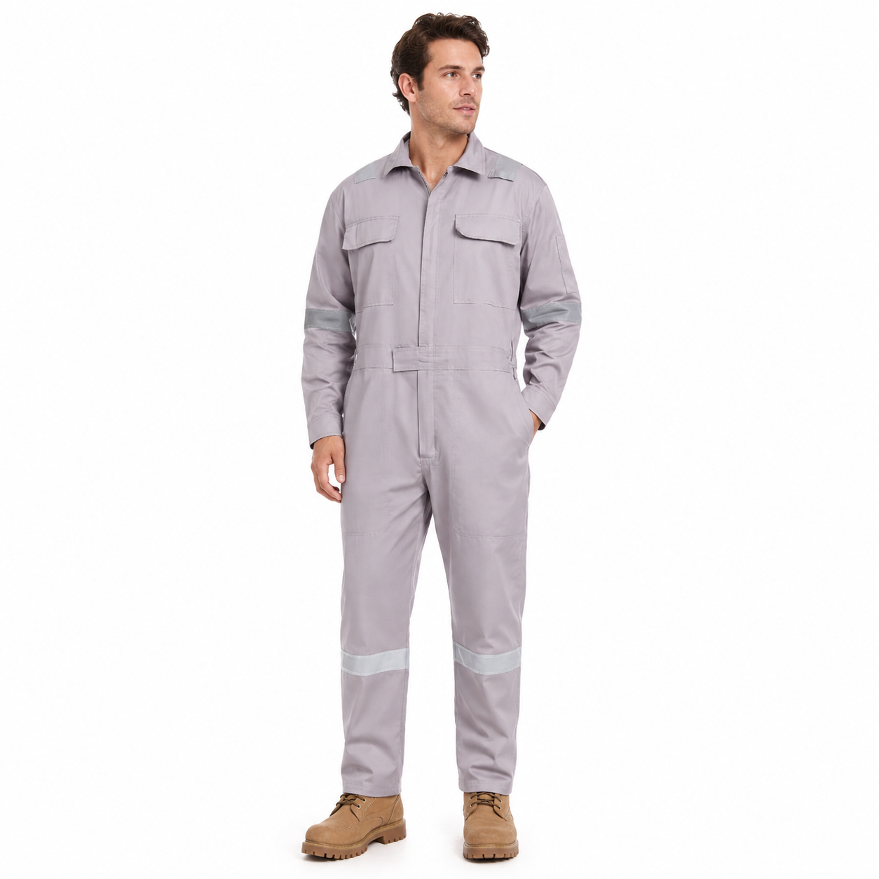 Grey cotton coverall for workshop, fabrication and vehicle maintenance crews, available in 175 gsm and 270 gsm