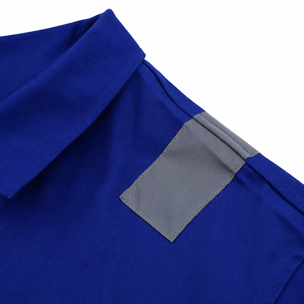 Construction close-up of the RigArmor 100% cotton coverall, plain woven in 175 gsm and 270 gsm