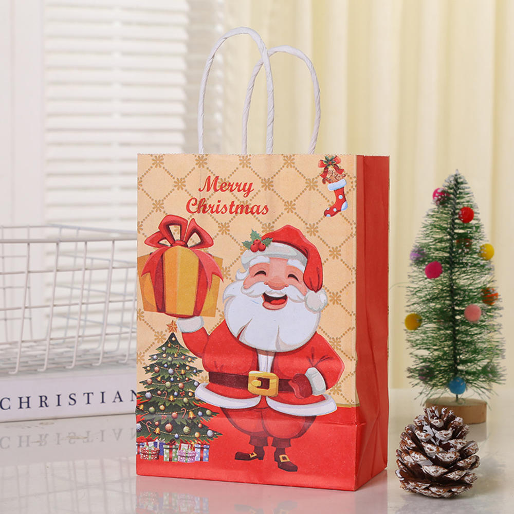 10x Santa Present Christmas Gift Kraft Paper Reusable Storage Shopping Tote Bag