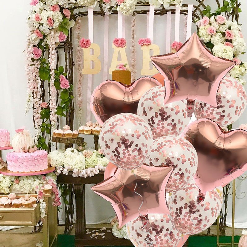 10pcs RoseGold Balloon Set Foil Balloons Latex Confetti Balloon Party Birthday Wedding