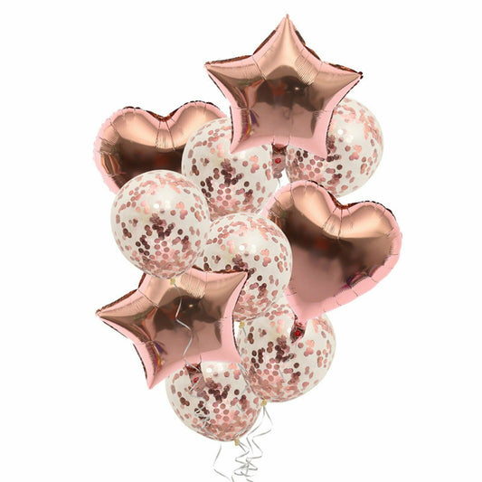 10pcs RoseGold Balloon Set Foil Balloons Latex Confetti Balloon Party Birthday Wedding