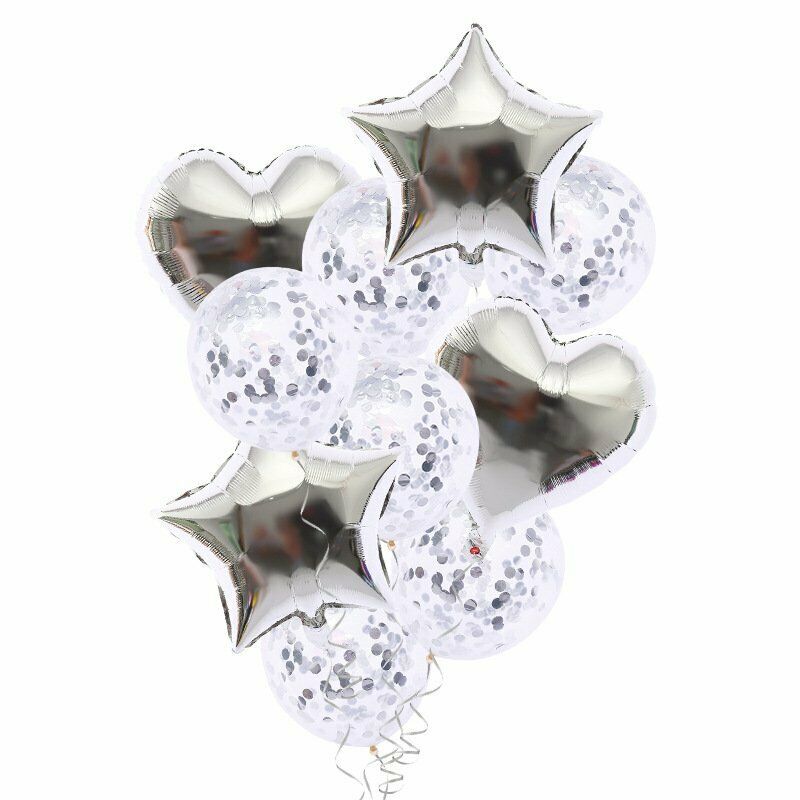 10pcs Silver Balloon Set Foil Balloons Latex Confetti Balloon Party Birthday Wedding