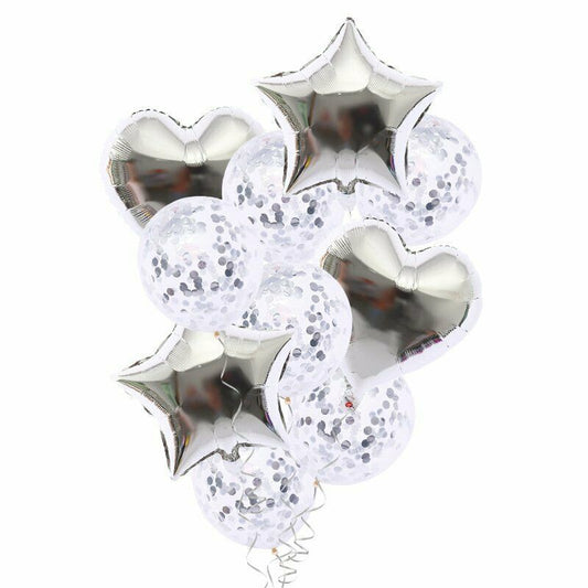 10pcs Silver Balloon Set Foil Balloons Latex Confetti Balloon Party Birthday Wedding