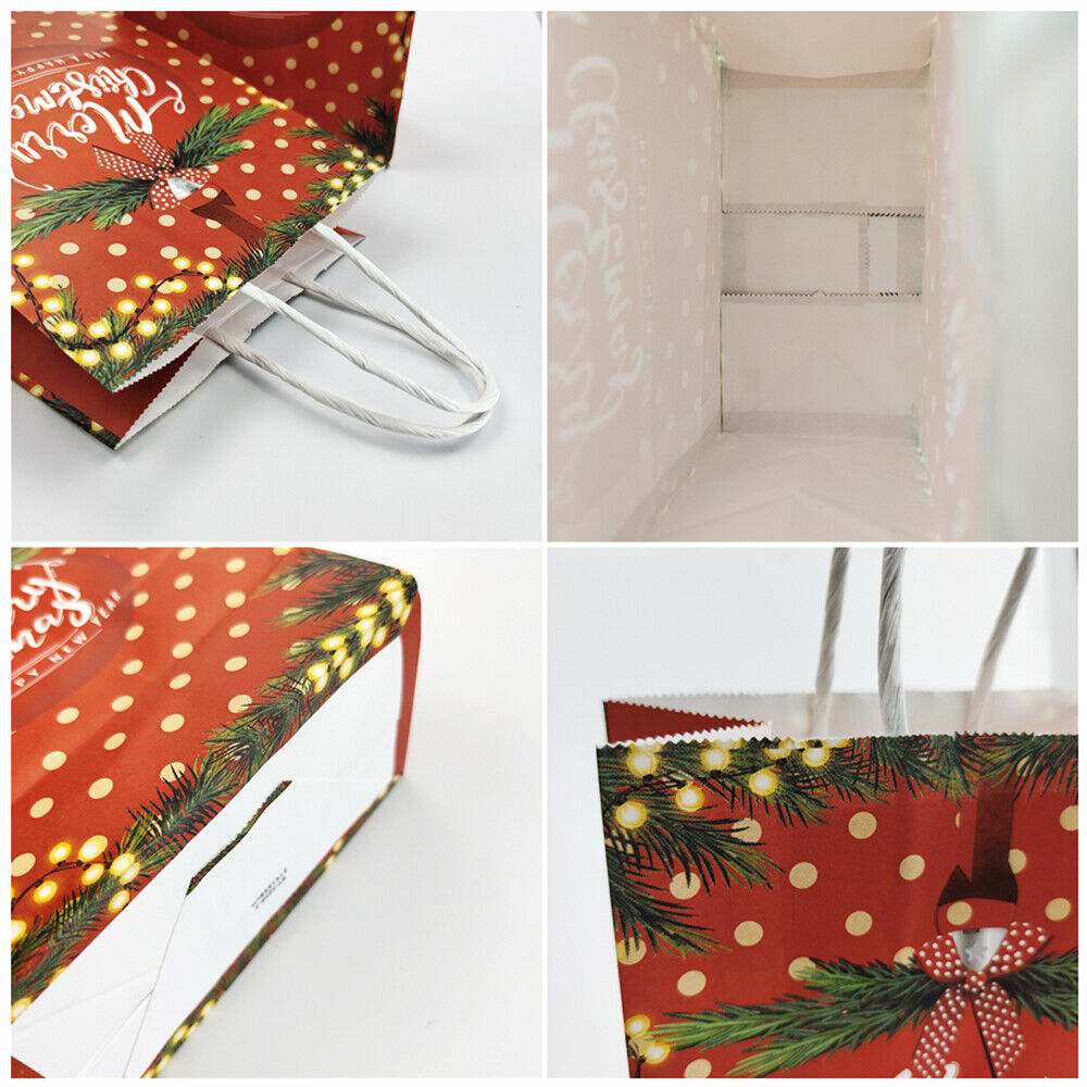 10x Santa Present Christmas Gift Kraft Paper Reusable Storage Shopping Tote Bag