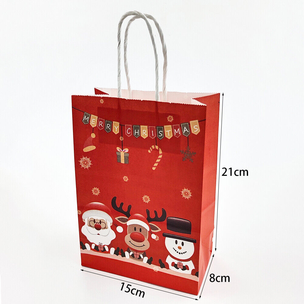 10x Santa Present Christmas Gift Kraft Paper Reusable Storage Shopping Tote Bag