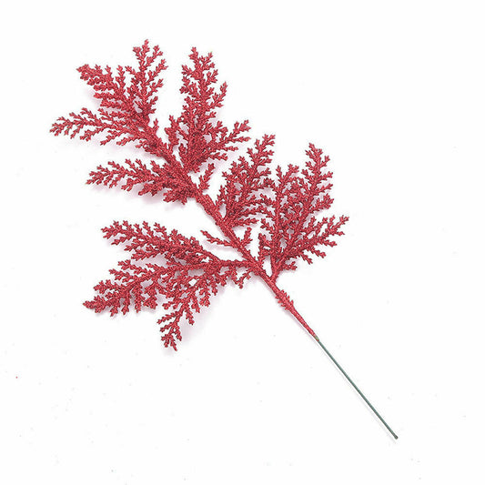 10pcs Red Glitter Fern Leaf Christmas Tree Beautiful Scene Xmas Ornament Prop Leaves