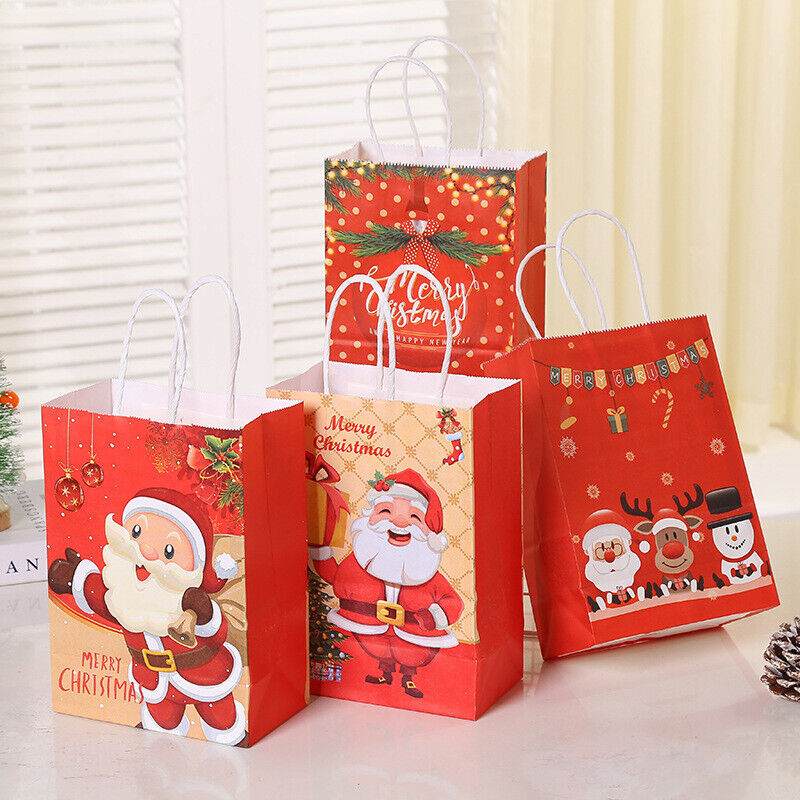 10x Santa Present Christmas Gift Kraft Paper Reusable Storage Shopping Tote Bag