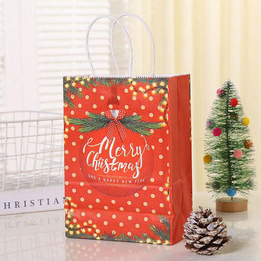 10x Merry Christmas Gift Kraft Paper Reusable Storage Shopping Tote Bag